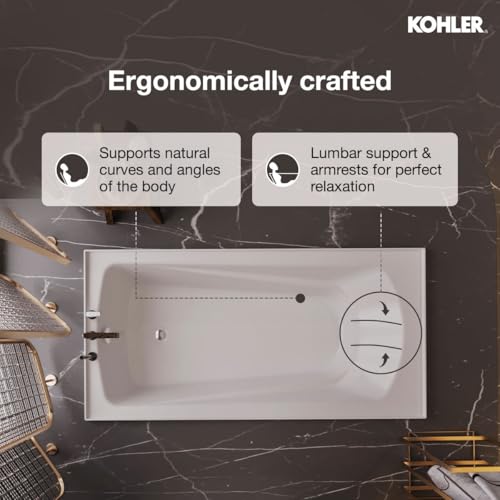 Image of Kohler Duo Bath tub for bathroom | Drop-in Acrylic Bathtub with Lumbar Support | Ergonomically-Crafted for Small & Medium Bathrooms | White, 1525mm