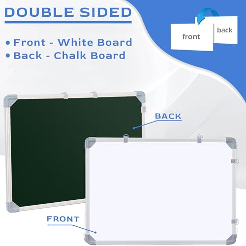 Image of Eduway 2x2 Feet Kunj Non-Magnetic Double-Sided White Board and Chalkboard with 1 Marker and 1 Duster | Ideal Use for Home, Office, Kids with Sliding Hanging Clips, Robust Aluminum Frame - (59x59 Cm)