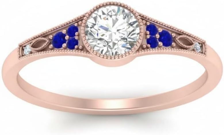 Choose Your Gemstone Bezel Vintage Round Diamond CZ Ring Rose Gold Plated Round Shape Vintage Engagement Rings Minimal Modern Design Birthday Gift Wedding Gift US Size 4 to 12