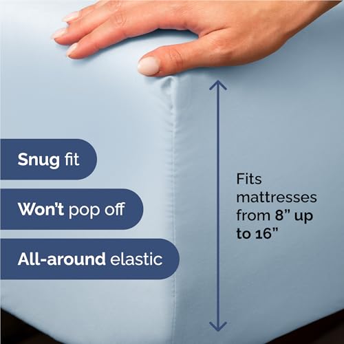 Image of Full 6 Piece Bed Sheet Set - Comfy, Breathable & Cooling Sheets - Sky Blue | Ultra-Soft Hotel Luxury Bedding Set with 8-16 Inch Deep Pockets, 1 Flat & 1 Fitted Sheet & 4 Pillowcases, Wrinkle & Fade Free
