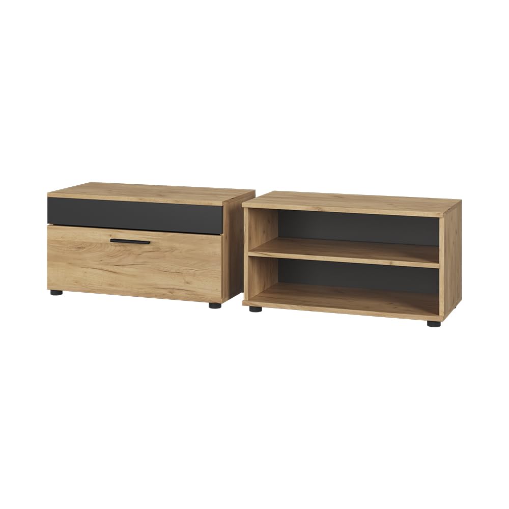 Vicco Mobili da soggiorno Berno, Rovere dorato/antracite, 2 parti, per la conservazione di dispositivi multimediali e accessori per la casa