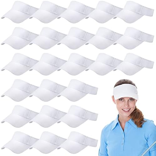 24 Pieces Sport Sun Visor Hats Adjustable Empty Top Baseball Cap Cotton UV Protection Tennis Visors for Women Men Outdoor (White)