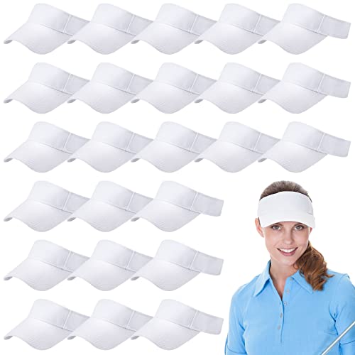 24 Pieces Sport Sun Visor Hats Adjustable Empty Top Baseball Cap Cotton Uv Protection Tennis Visors For Women Men Outdoor (White) #TOP28
