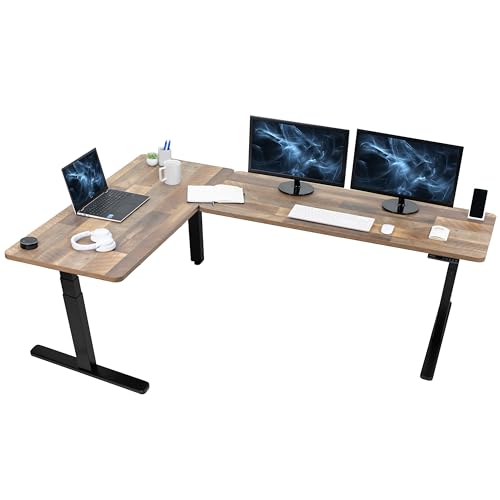 VIVO Electric Height Adjustable 83 x 60 inch Corner Stand Up Desk, 2 Reclaimed Wood Solid Table Tops, Black Frame, Memor - Detailed View