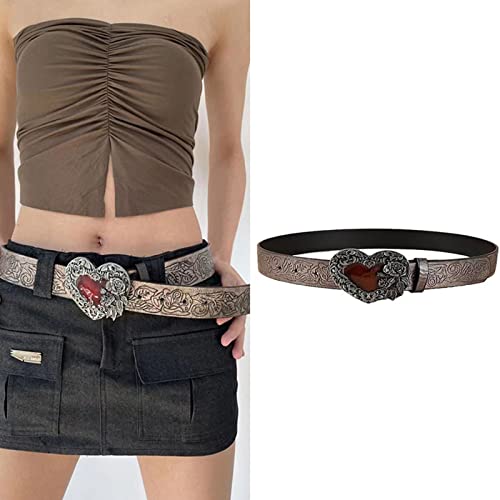 Engraved Flower Buckle Belt Vintage Western Belt Belt Vintage Heart Buckle Belt Embossed Leather Belt Jeans Belt2