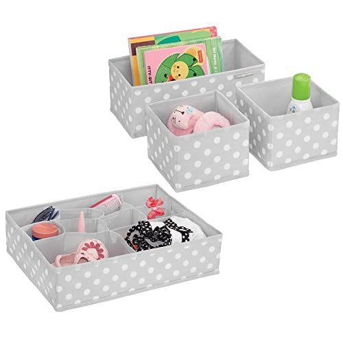 mDesign Juego de 4 organizadores para armarios de plástico – Separadores de cajones con 13 compartimentos – Organizadores de cajones para ropa, cosméticos, pañales, pañuelos o lociones – gris/blanco