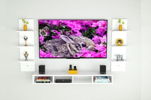 Image of DAS Bolivar High Strength Engineered Wood Wall Mount TV Entertainment Unit /with Set Top Box Stand and 6 Wall Shelf Display Rack for Living Room Frosty White Large(Ideal for Up to 55 inch) Screen