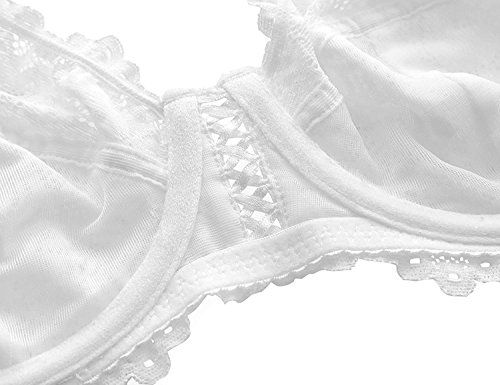 Deyllo Women’s Sheer Lace Bra Underwire Unlined Bra Full Coverage Non Padded(White,38DDD
