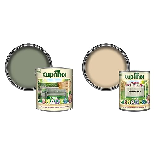 Cuprinol 5083484 Garden Shades - Willow (2.5L) & 5092588 Garden Shades Exterior Woodcare, Country Cream, 1L