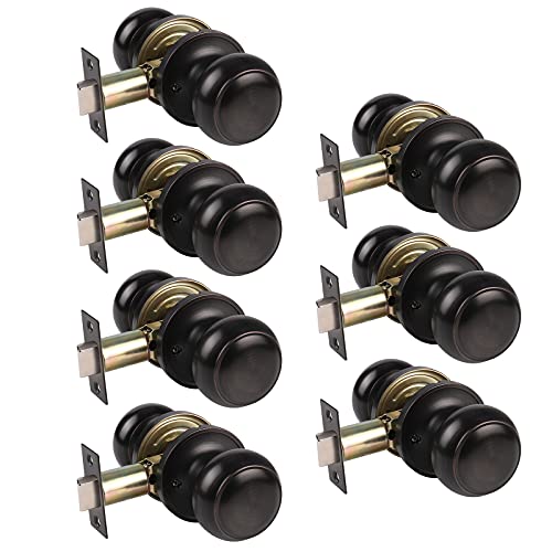 Super Deal Product Gobrico Flat Ball Oil Rubbed Bronze Passage Door Locksets, Hall and Closet Door Knobs Keyless fro Interior Door, 7Pack