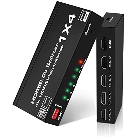NEWCARE 4K@60Hz HDMI Splitter, HDMI Splitter 1 in 4 Out with EDID, 1 Port to 4 HDMI Display Duplicate/Mirror Support HDMI2.0 HDCP2.2 HDR 3D HDTV Projector Cover