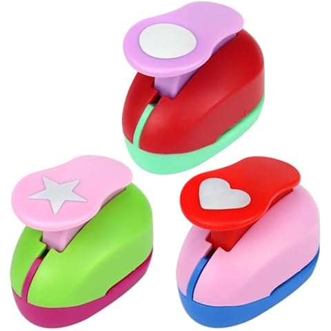 Craft Holes Punch Set, 3Pcs 1 Inch Paper Punchers with Heart, Star, Circle Hole Punch Shapes, DIY Handmade Craft Punch Scrapbook Office Supplies for Paper Crafts Valentine's Day Christmas Card Making Cover