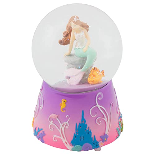 Elanze Designs Mermaid and Fish on Lilac Wind Up Musical 80MM Sturdy Glitter Water Snow Globe Tabletop Dresser Nightstand Figurine Decoration Plays Tune by The Beautiful Sea