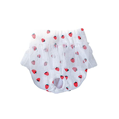 Image of Small Dog Sanitary Panties, Lace Washable Reusable Cute Puppy Panties Pet Underwear Diaper Physiological Shorts for Female Girls Dogs(Strawberry,M)