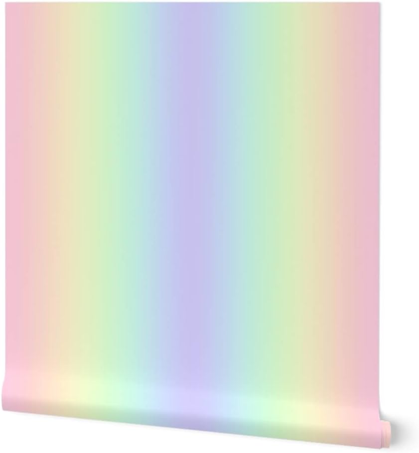 Spoonflower Removable Wallpaper 6ft x 2ft - Rainbow Pastel Fairy Mermaid Unicorn Pink Yellow Ombre Custom Pre-Pasted Wallpaper
