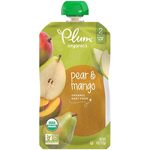 Plum Organics Baby Food Pouch | Stage 2 | Pear and Mango | 3.5 Ounce | 12 Pack | Fresh Organic Food Squeeze | For Babies, Kids, Toddlers