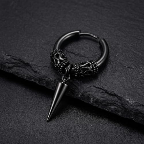 Image of THE MEN THING BLACK LOKIS FANG - 6mm Pure Titanium Steel Hoop Earrings for Men & Boys (2pcs)