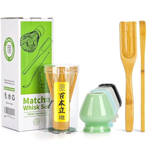TEANAGOO Matcha Set| MatchaBesen| matcha zubehör| Matcha Whisk, 4 Stück traditionelles Matcha-Besen-Set, Matcha-Schneebesen (Chasen) Matcha...