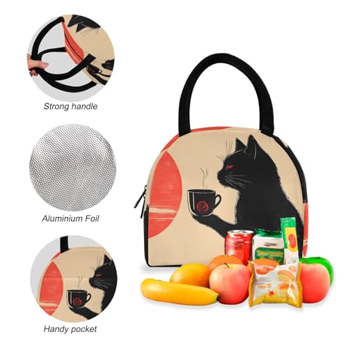 Cat and Tea Print Backpack Set with Lunch Bag, Large Capacity Travel Backpacks and Lunch Box Insulated for Commute Hiking Picnic4