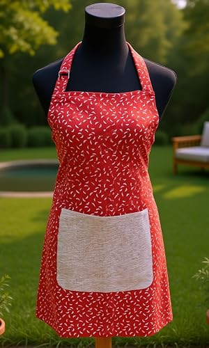 Image of Kitchen Apron for Women & Men | 100% Cotton | Cooking Apron with Big utility Pocket | Adjustable neck strap | Free Size | Kitchen Utensils Accessory