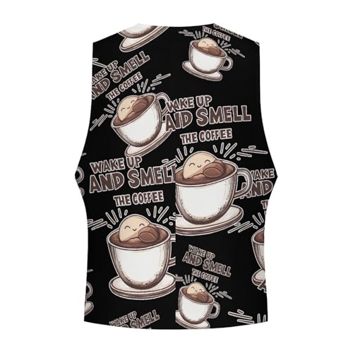 Wake Up And Smell The Coffee Casual Suit Vest for Men Formal Business Dress Regular Fit Waistcoat Tuxedo4