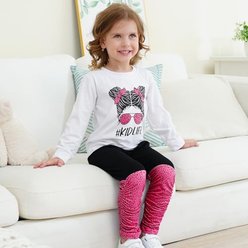Image of OLMRJKD Kids Toddler Girls Clothes Figure Graphic Drop Shoulder Top Pullover Spotted Print Pants Fall Winter Outfit Set