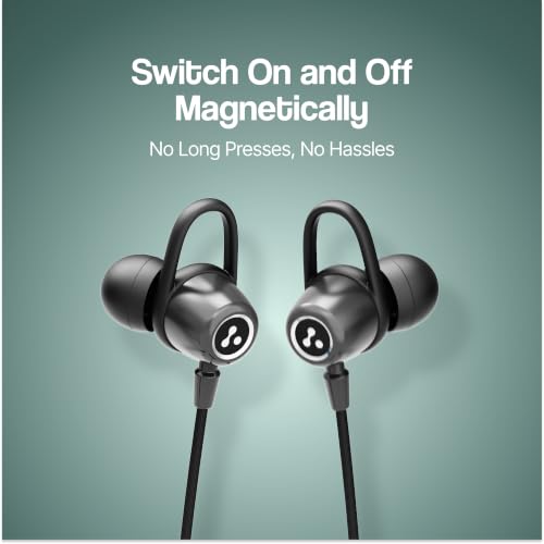 Image of Ambrane Wireless Bluetooth Earphones with Mic, 50Hrs Playback, Hall Switch, 10mm Drivers, Fast Charging, Dual Pairing, Boostedbass Audio Neckband, BT V5.4, Fast Pairing, Gaming Mode (Hitz 30, Grey)