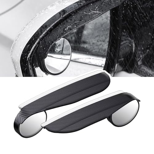 Image of 2-in-1 Car Blind Spot Mirror Rain Guards 2 Pack, Carbon Fiber Rear View Mirror Rain Visor with 360 Adjustable Blindspot Protection for Universal Automotive Exterior Accessories
