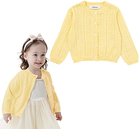 Girls' Knitted Cardigan Long-Sleeved Round Neck Spring Thin Sweater Newborn Baby Girl Cotton Heart-Shaped Sweater Coat (as1, Age, 6_Months, 2_Years, Yellow B)