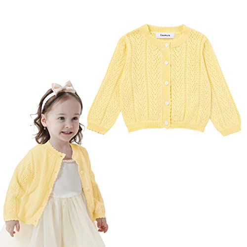 Girls' Knitted Cardigan Long-Sleeved Round Neck Spring Thin Sweater Newborn Baby Girl Cotton Heart-Shaped Sweater Coat (As1, Age, 6_Months, 2_Years, Yellow B) #TOP2