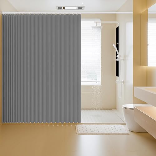 Rideau de douche en polyester lin gris 100x200cm pliable avec crochets inclus - 3