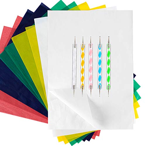 150 Pieces Colorful Carbon Transfer Paper Tracing Paper Carbon Graphite Copy Paper with 5 PCS Embossing Stylus Dotting Tools for Wood, Paper, Canvas, Cloth, 11.7 x 8.3 Inch (5 Colors)