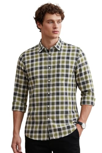 Image of Peter England Men's Checkered Cotton Shirt | Smart Casual | Full Sleeves