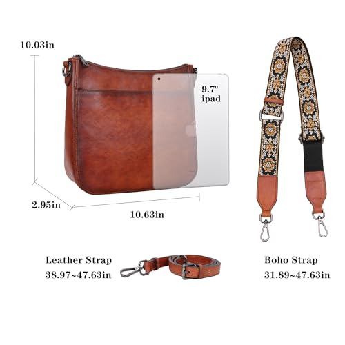 HESHE Leather Purses for Women Crossbody Bag Medium Shoulder Bags with Guitar Strap Satchel Travel Cross Body Purse4