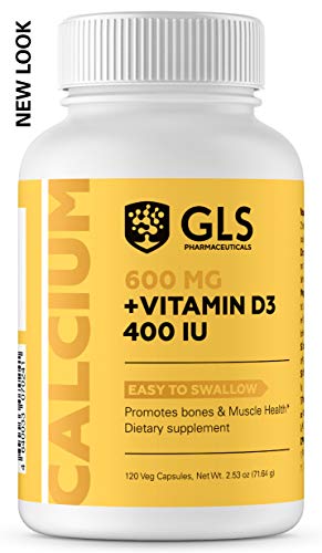 Calcium 600 mg with Vitamin D3 400 IU - Pure and Natural Vegan Caps - Bone and Joint Health Supplement for Women And Men – 120 Easy to Swallow Mini Calcium Pills - Bone Support Capsules by GLS