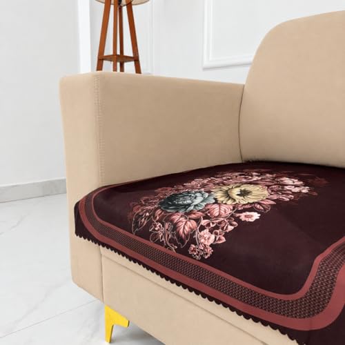 Image of Homerz Premium 'Luxe Series' Sofa Cover | Holland Velvet Fabric | Smooth Finish | Anti-Slip Fleece Backing Couch Protector (Maroon, 1 Seater, Only Seat Cover)
