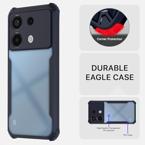 Image of Pikkme Poco X6 5G Back Cover | Crystal Clear Transparent Back | Ultra Hyrbid | Full Camera Protection | Raised Edge | Bumper Back Case (Blue)