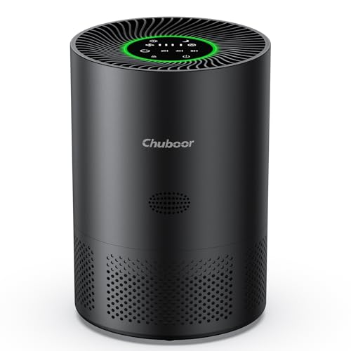 Chuboor Purificatore d'aria anallergico, filtro dell'aria HEPA contro muffa, polvere e peli di animali 185 m³/h CADR per camera da letto fino a 110 m², indicatore di qualità dell'aria, modalità auto