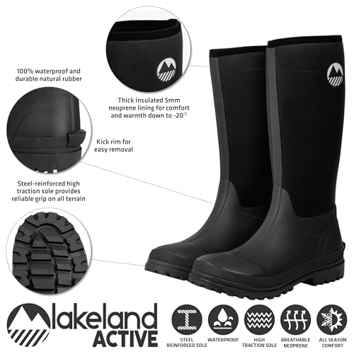 Lakeland Active Women's Rydal Neoprene Insulated Rubber Wellington Mucker & Yard Boots - Black - 3 UK - Image 4