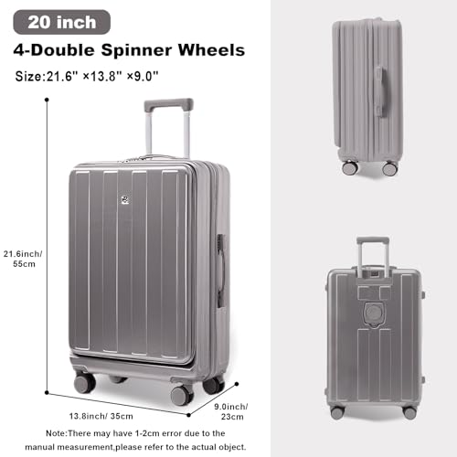Gets Carry on Luggage Airline Approved,20 Inch Abs+Pc Hardshell Spinner Luggage With Cup Phone Holder and USB Charger,Front Pocket Durable Suitcase for Women Men-Grey by Gets - Used condition - Image 4