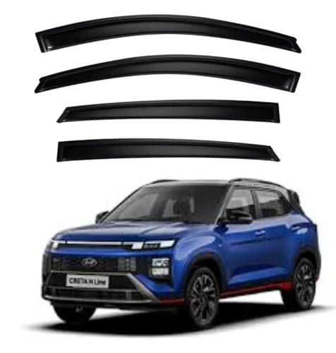 Image of Premium Smoke Car Door Visor Front+Rear Sun /Rain Guard Outside Mount Tape-On Window Visors Compatible with Hyu-ndai Creta N Line (2025-2026)