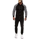 GMRZ Herren Jogginganzug Sportanzug, Männer Trainingsanzug Set Reißverschlussjacke mit Kapuze und Taschen Freizeitanzug Trainings-Anzug Jogging-Hose, Sporthose und Hoodie,4black,XL