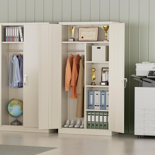 Image of INTERGREAT Metal Wardrobe Cabinets with Lock,Clothing Locker 72 inch X 36 inch X 18 inch Storage Cabinets with Doors and Adjustable Shelves,Tall Steel Storage Locker for Home, School, Office,Bedroom (Grey)