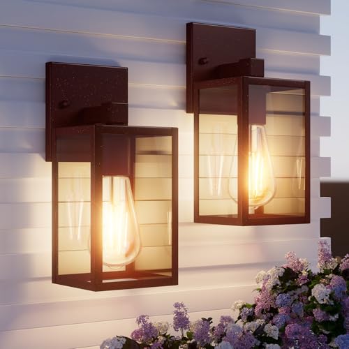 FNYUSLET 2 Pack Oil Rubbed Bronze Exterior Lighting Fixtures Wall Mount, Outside Front Porch Lights for House, Outdoor Lantern Lamp, Waterproof Wall Sconce Lights, Coach Light for Garage Entryway