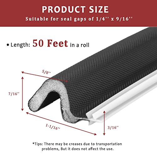 50 Feet Door Weather Stripping V-Shaped "Q" Foam Kerf Weatherstripping Seal Strip For Doors/Windows Frame, Card Slot Door Insulation Strip Large Gap, Easy Cut To Size(Black) #TOP1