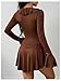 GORGLITTER Women's Bell Long Sleeve Ruffle Mini Dress Y2k Tie Front Deep V Neck A Line Dresses Brown Small