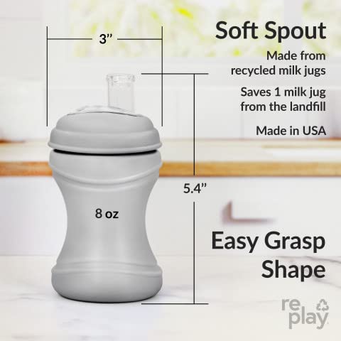 Vasos de transición de 8 onzas para bebé, entrenador con asa, boquilla suave de silicona de grado médico y tapa de viaje, fácil de sostener, con forma de reloj de arena, fabricado en Estados 4