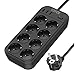 FDTEK Multiprise Murale, Multiprise Pare Foudre avec 8 Prises Secteur et 3 Ports USB(5V/2.4A), Bloc Multiprise Electrique 2500W Prise Plate USB Multiple avec Interrupteur et Voyant Lumineux Câble 2m