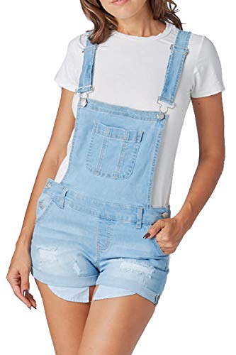 TwiinSisters Women's Destroyed Slim Curvy Pants Stretch Short Overalls Size S - 3X (XXX-Large, Light Blue #90078)