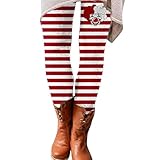 Matière : tissu élastique Legging rayé pour femme - Taille élastique - Pantalon de jogging - Collants opaques à rayures - Décontracté - Confortable - Rétro - Pantalon de survêtement confortable - Pantalon de carnaval, O rouge